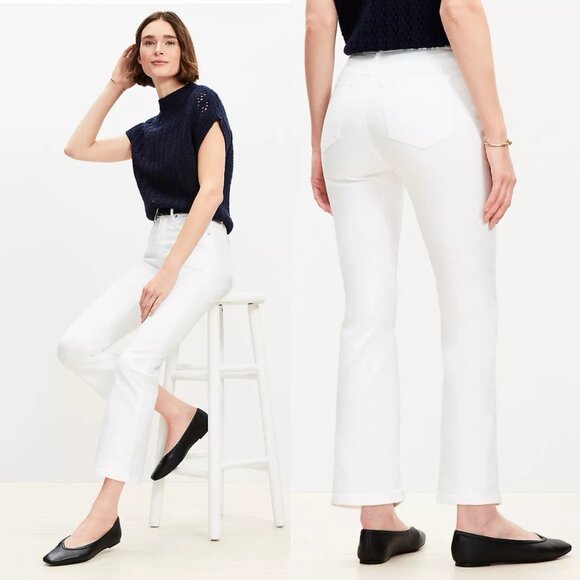 LOFT High Rise The Kick Crop Jeans Size 33/16 White Denim Bootcut Ankle 763039 - Picture 10 of 10
